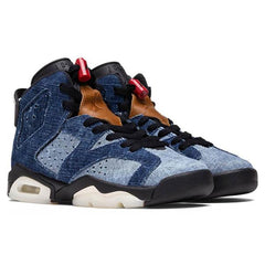 6 Retro (GS) - Washed Denim/Black/Sail